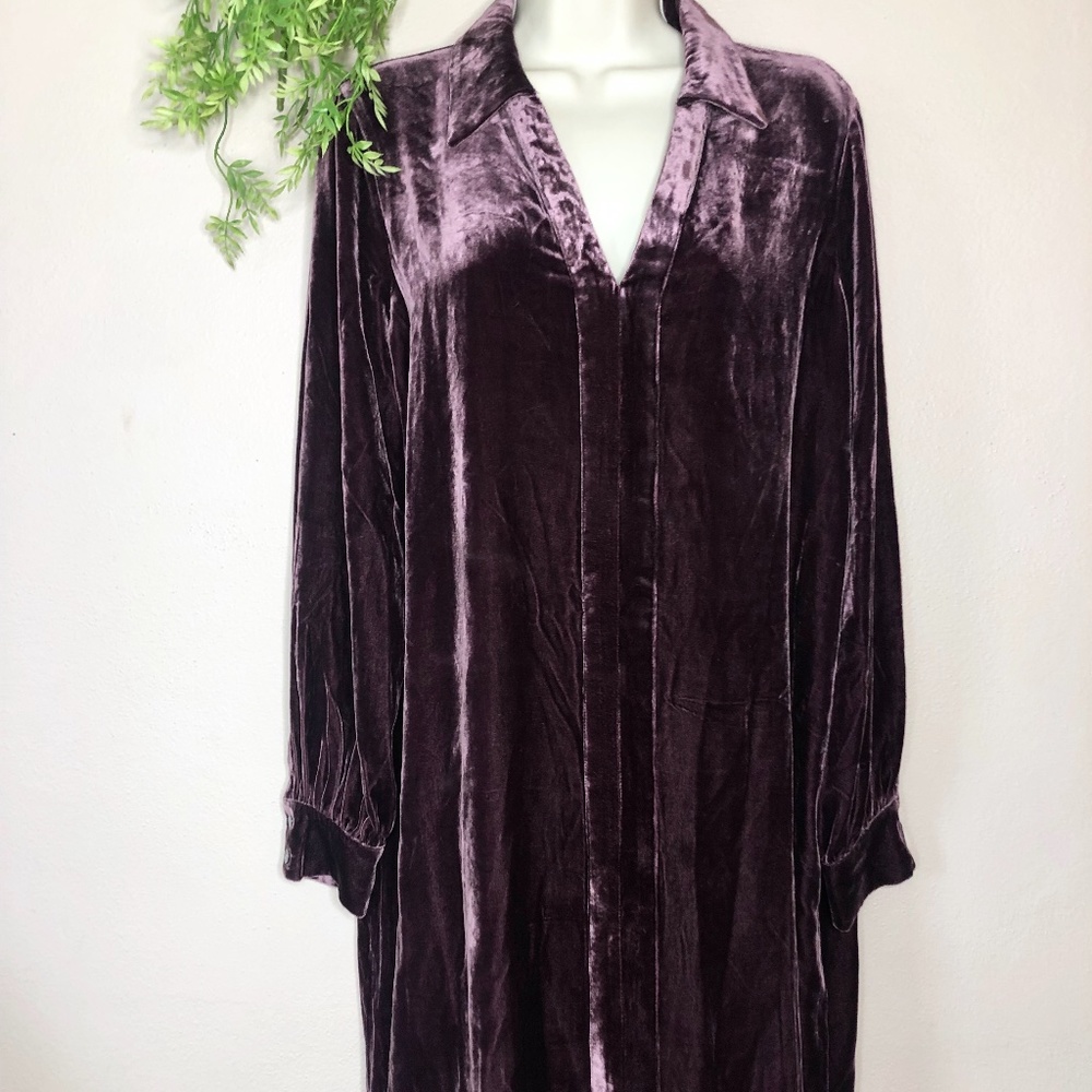 Vtg Velvet Shirt Dress Tunic Purple Silk Rayon S Victorian Boho Romantic Grunge